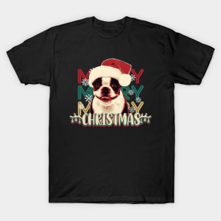 Cute Boston Terrier Merry Christmas T-Shirt